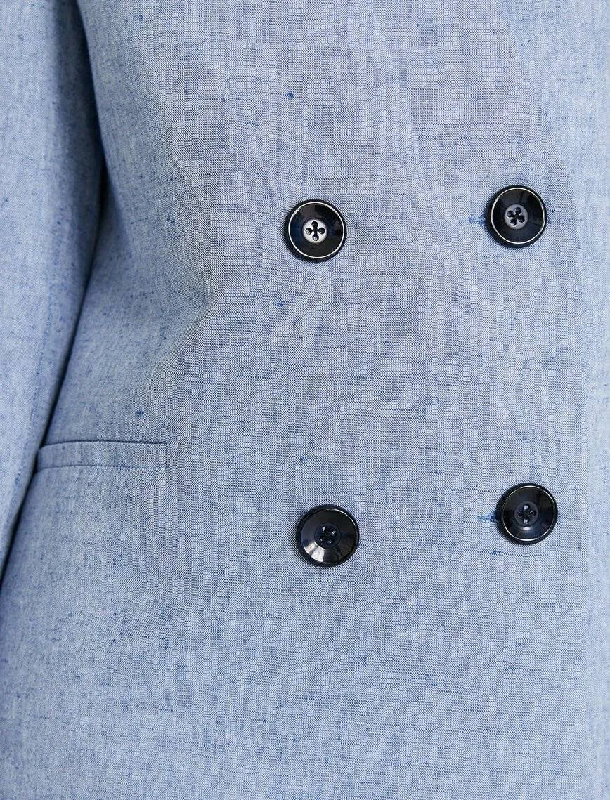 10608 Blue Collarless Double-Breasted Jacket