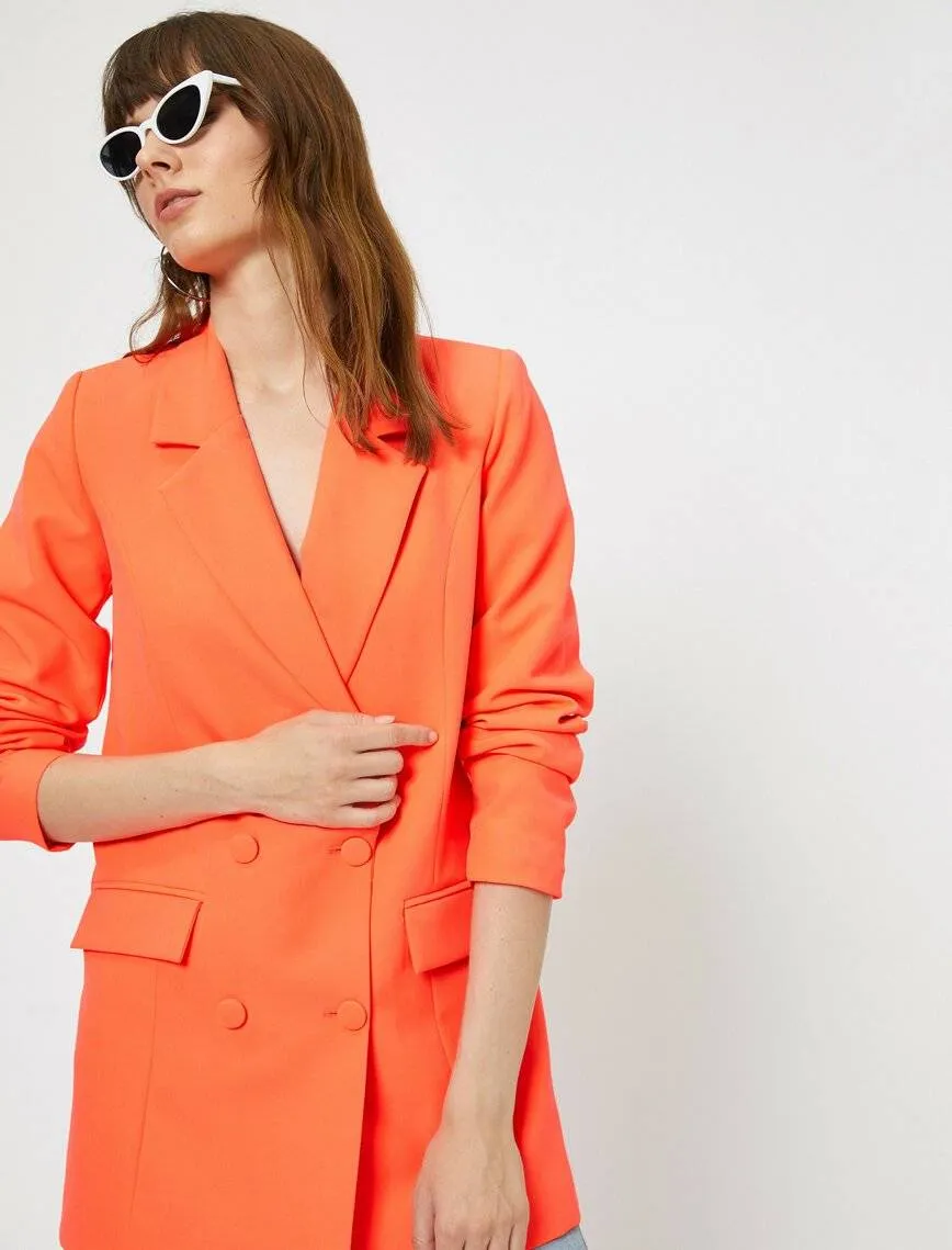 10617 Orange Double-Breasted Long Jacket