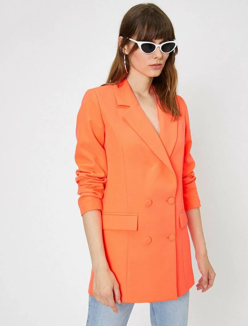 10617 Orange Double-Breasted Long Jacket