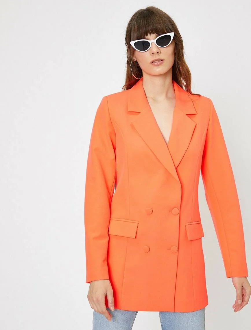 10617 Orange Double-Breasted Long Jacket