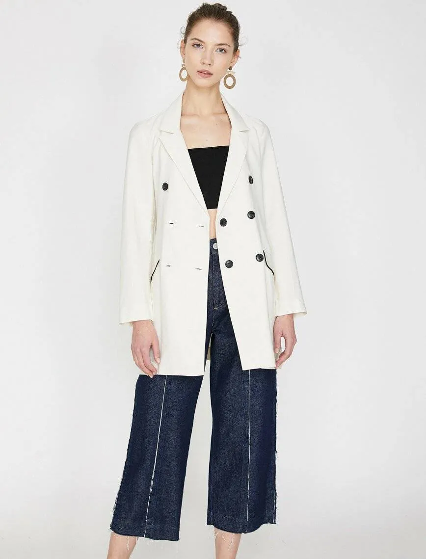 10645 Ecru Double-Breasted Long Jacket