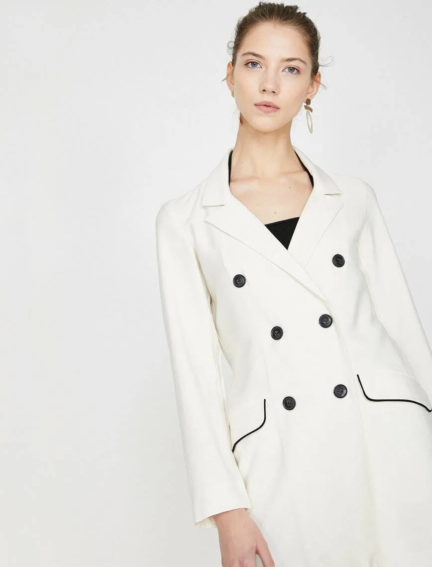 10645 Ecru Double-Breasted Long Jacket