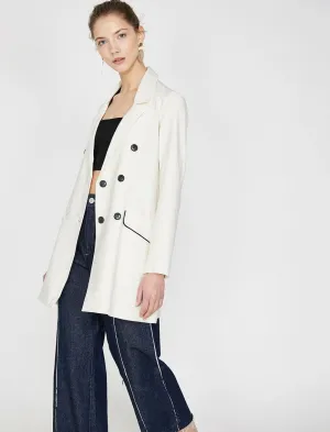 10645 Ecru Double-Breasted Long Jacket