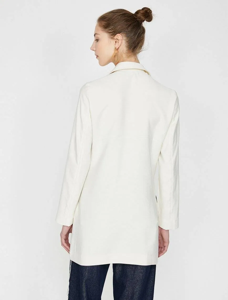 10645 Ecru Double-Breasted Long Jacket