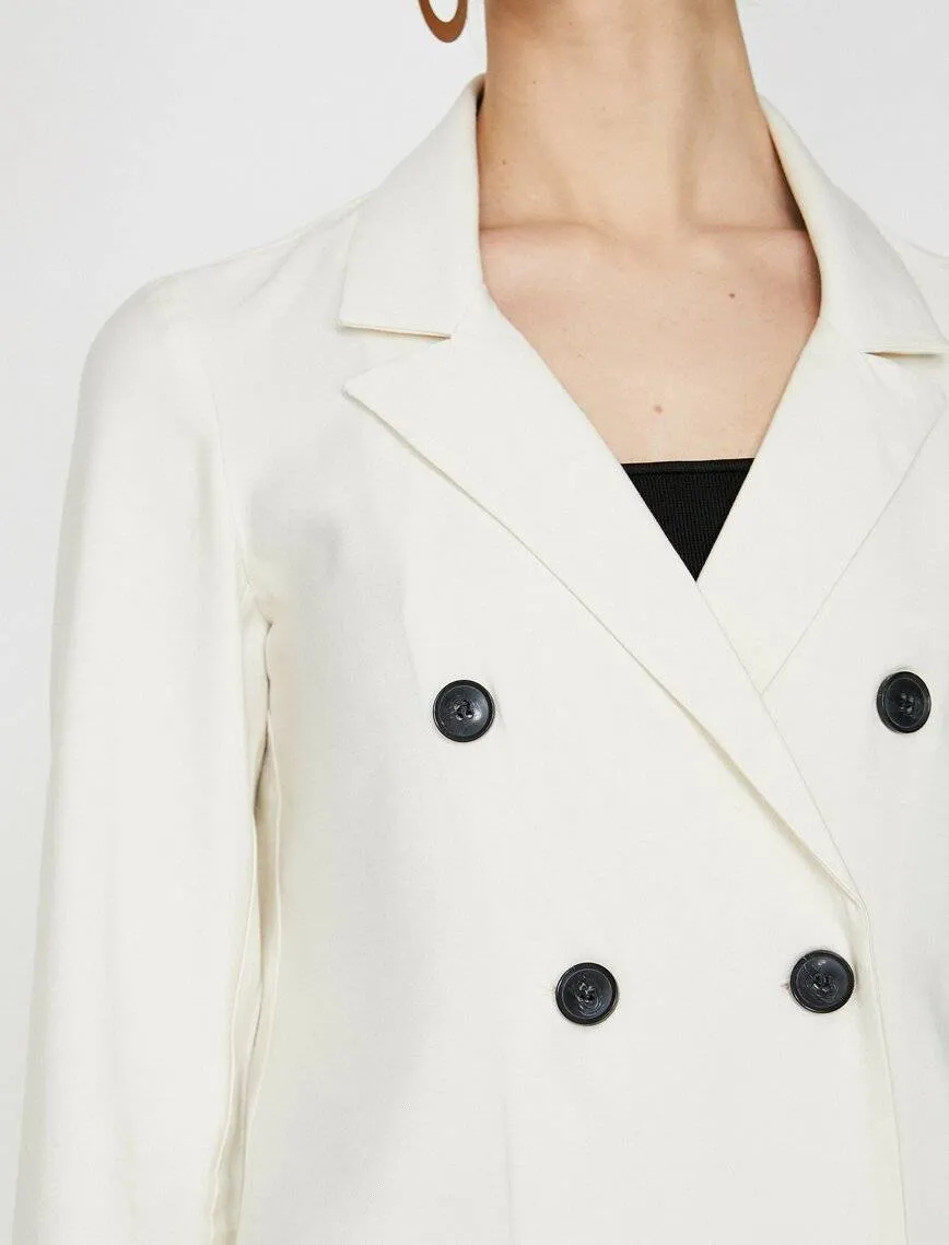 10645 Ecru Double-Breasted Long Jacket
