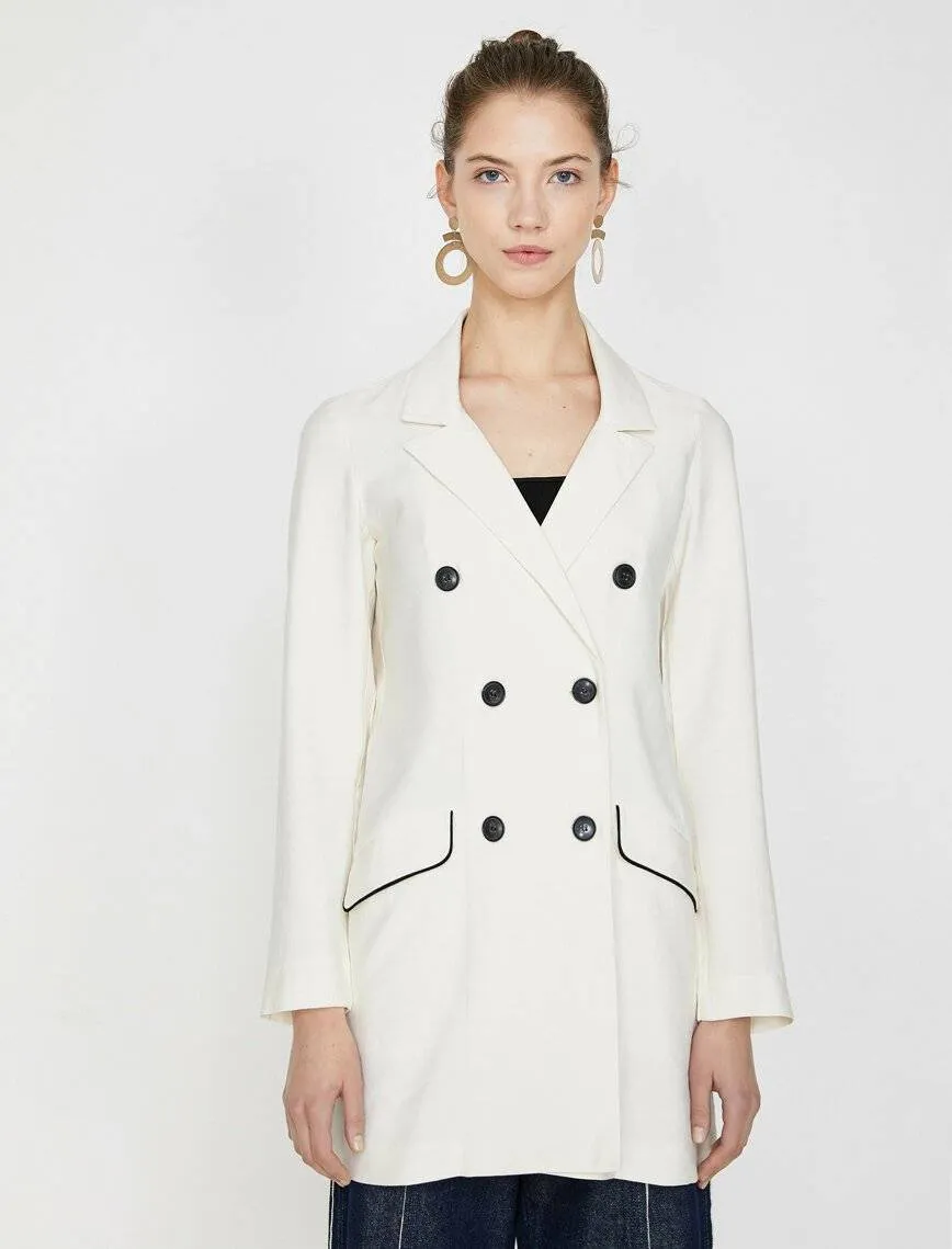 10645 Ecru Double-Breasted Long Jacket