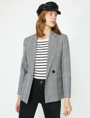 10651 Black Double-Breasted Check Jacket