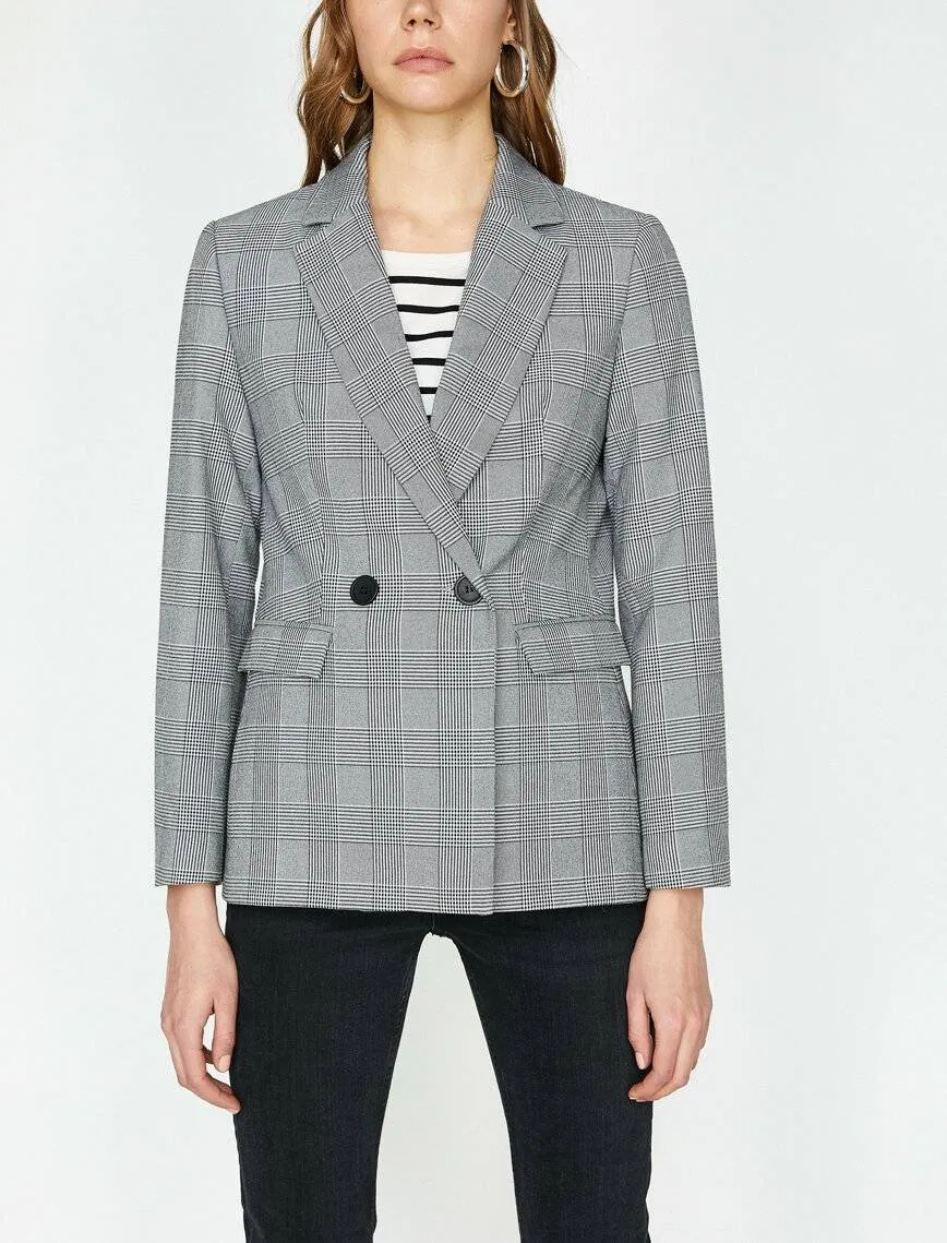 10651 Black Double-Breasted Check Jacket