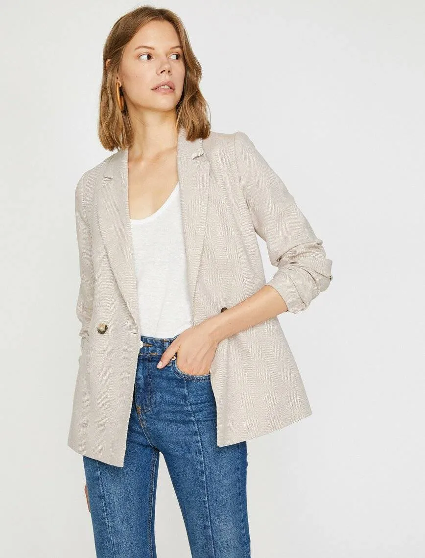 10657 Beige Double Breasted Linen Jacket