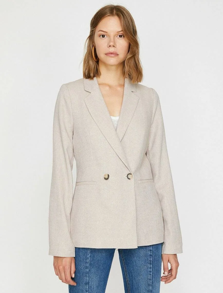 10657 Beige Double Breasted Linen Jacket