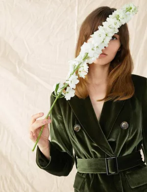 10666 Green Double Breasted Belted Velvet Jacket