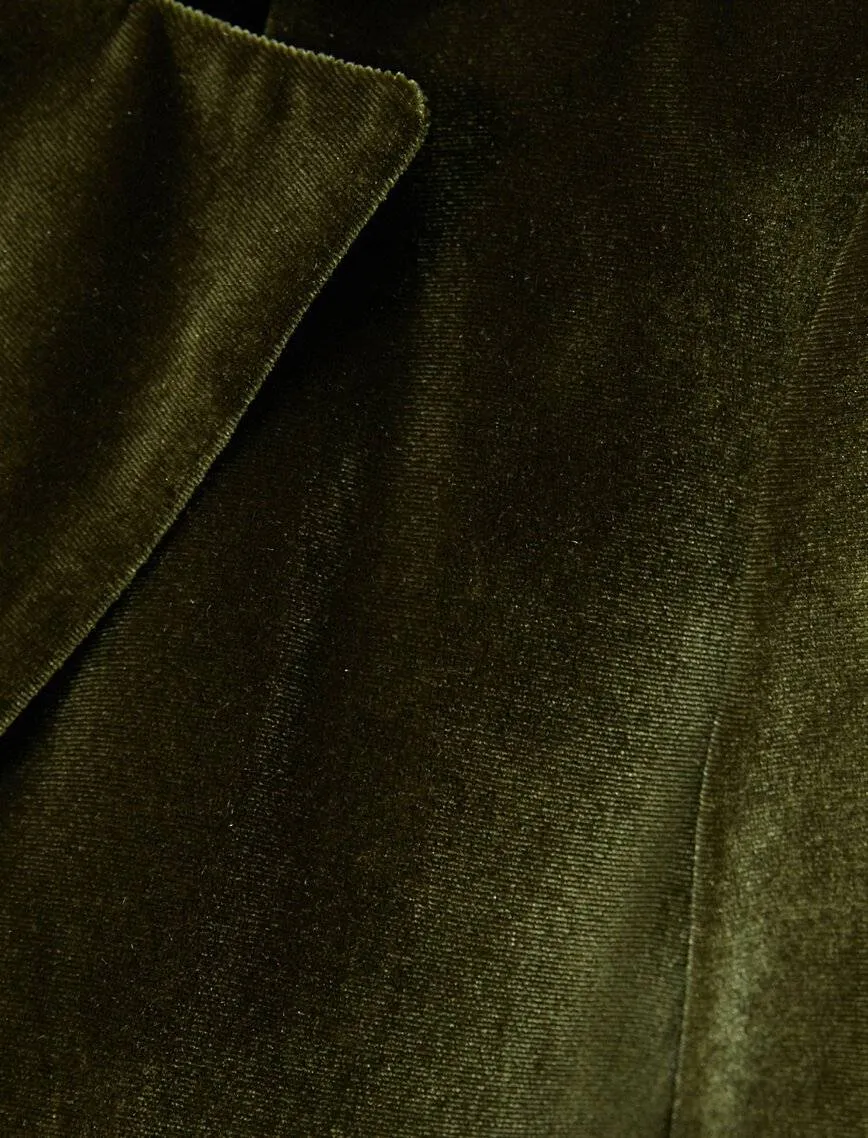 10666 Green Double Breasted Belted Velvet Jacket