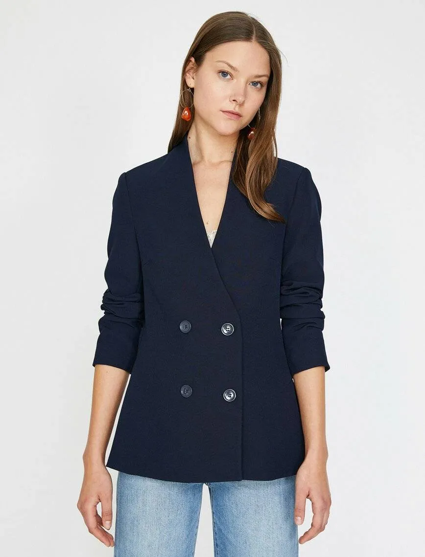 10721 Navy Blue Double-Breasted Jacket