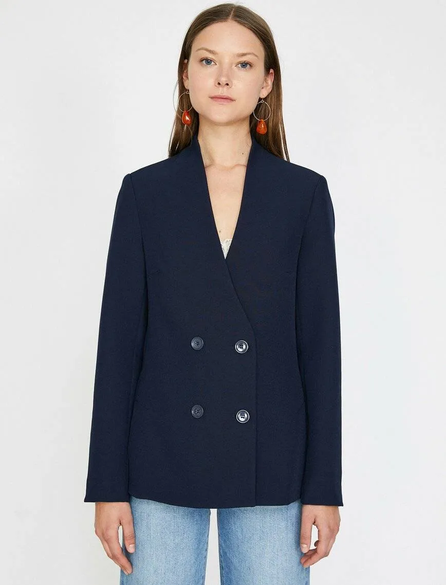 10721 Navy Blue Double-Breasted Jacket