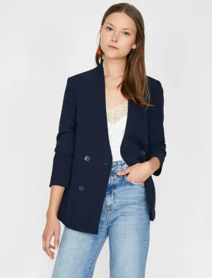 10721 Navy Blue Double-Breasted Jacket