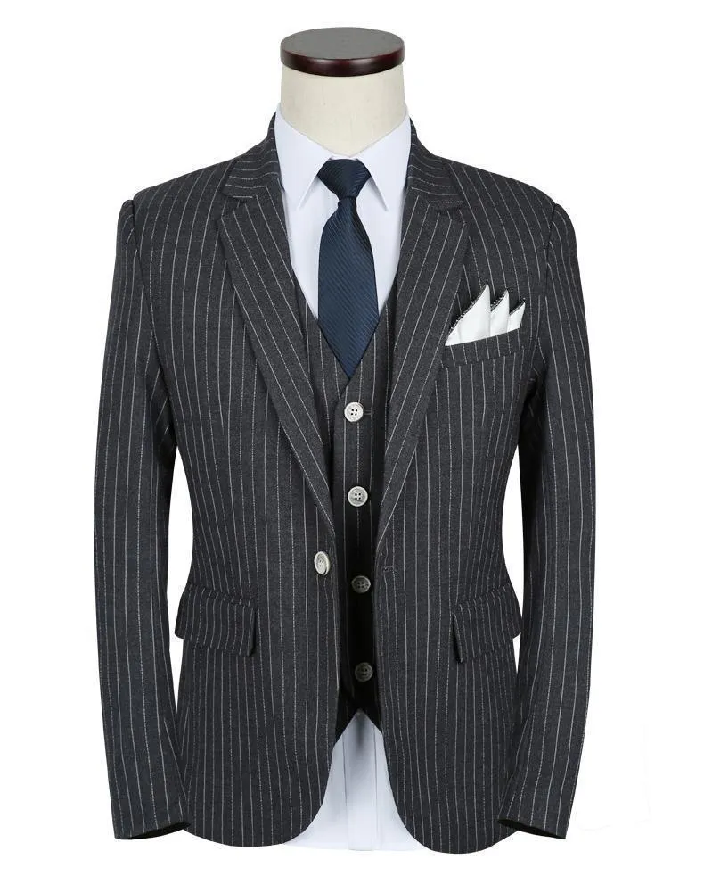 3-Piece Men's Suits Slim Fit 1-Button Suits Striped Suits