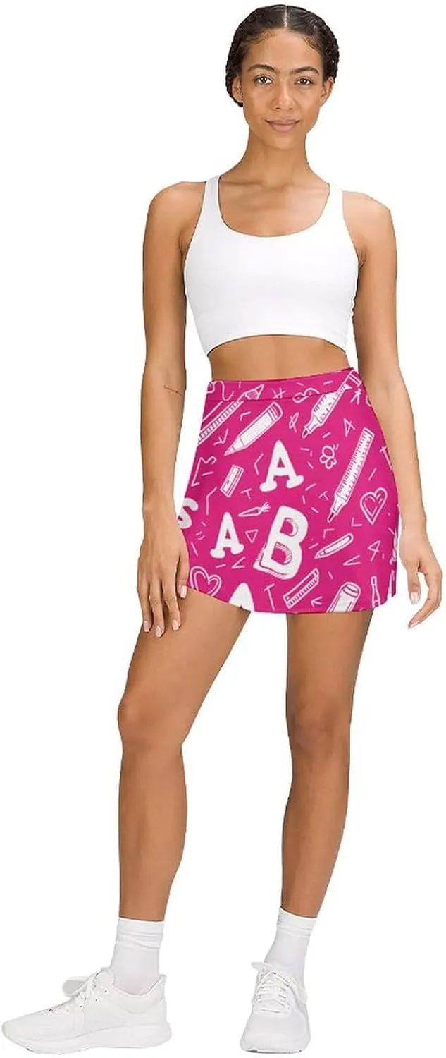 AB Alphabet Pencil Ruler Women's Skort Athletic Skirt Golf Skorts A-line Skirts with Built-in Shorts Pockets