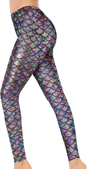 Alaroo Halloween Shiny Fish Scale Mermaid Leggings for Women Pants S-4XL