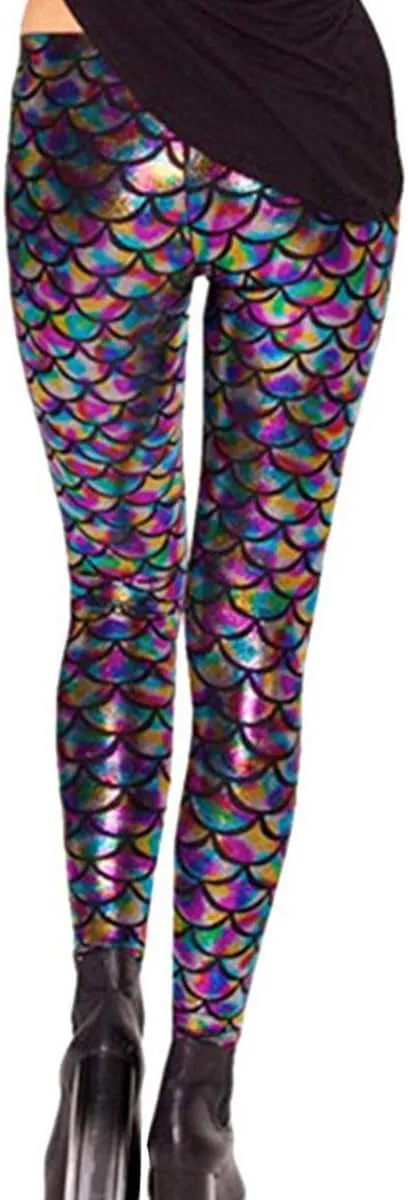 Alaroo Halloween Shiny Fish Scale Mermaid Leggings for Women Pants S-4XL