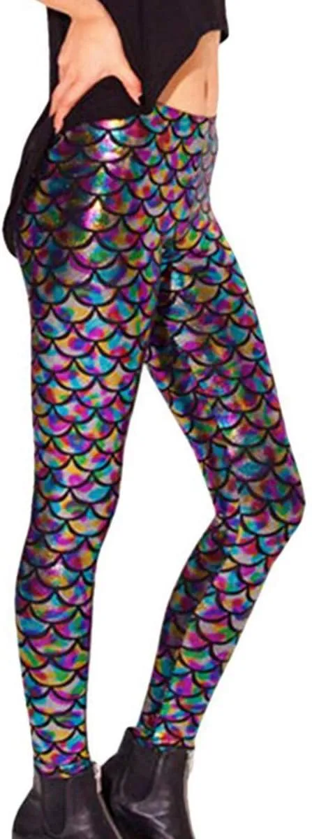 Alaroo Halloween Shiny Fish Scale Mermaid Leggings for Women Pants S-4XL