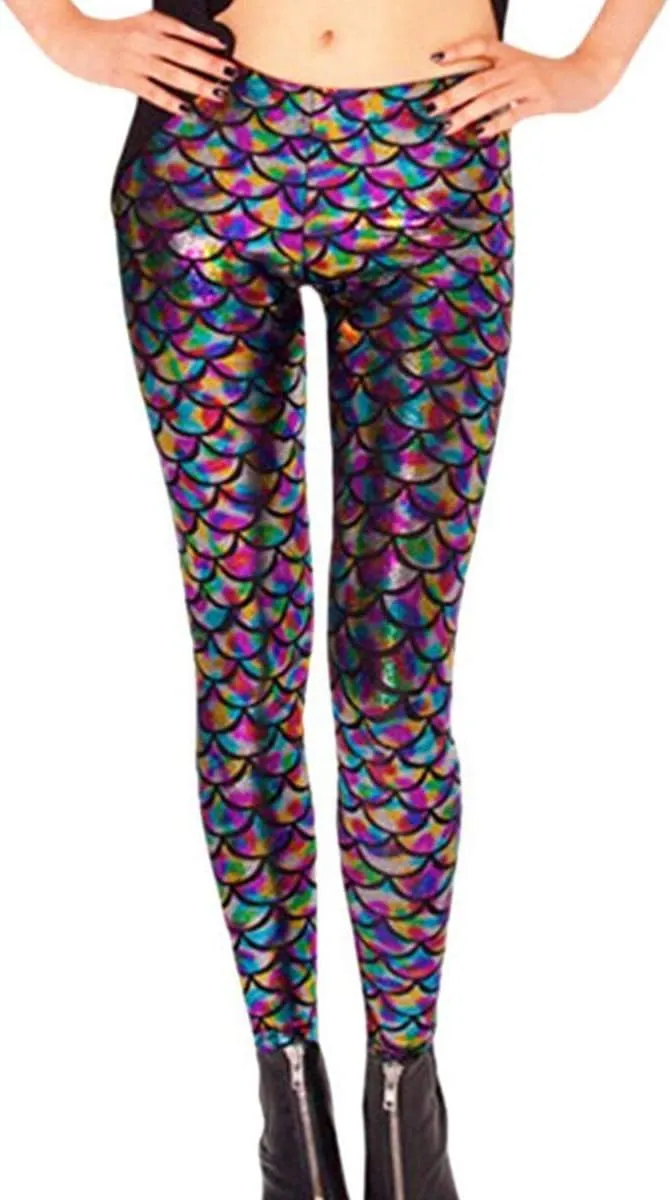 Alaroo Halloween Shiny Fish Scale Mermaid Leggings for Women Pants S-4XL