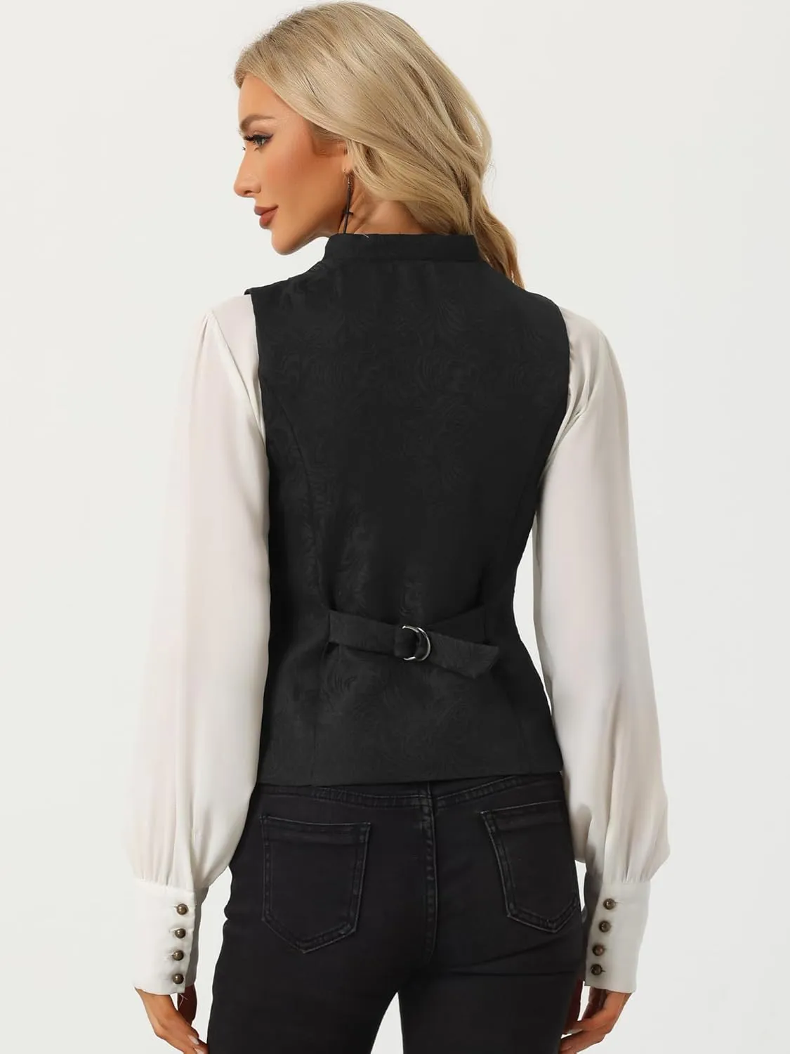 Allegra K Vintage Suit Waistcoat for Women's Gothic Blazer Sleeveless Steampunk Jacquard Dressy Vest