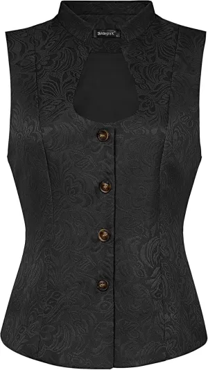 Allegra K Vintage Suit Waistcoat for Women's Gothic Blazer Sleeveless Steampunk Jacquard Dressy Vest