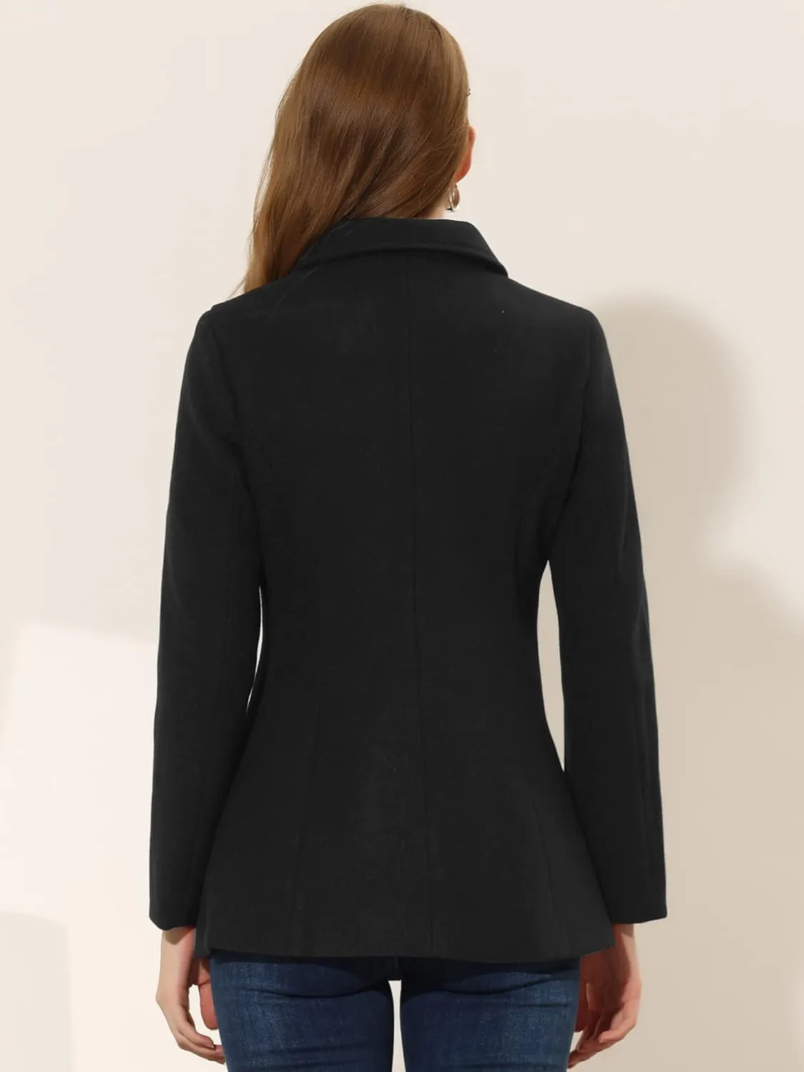 Allegra K Women's Work Office Winter Overcoat Single Breasted Point Collar Pea Coat