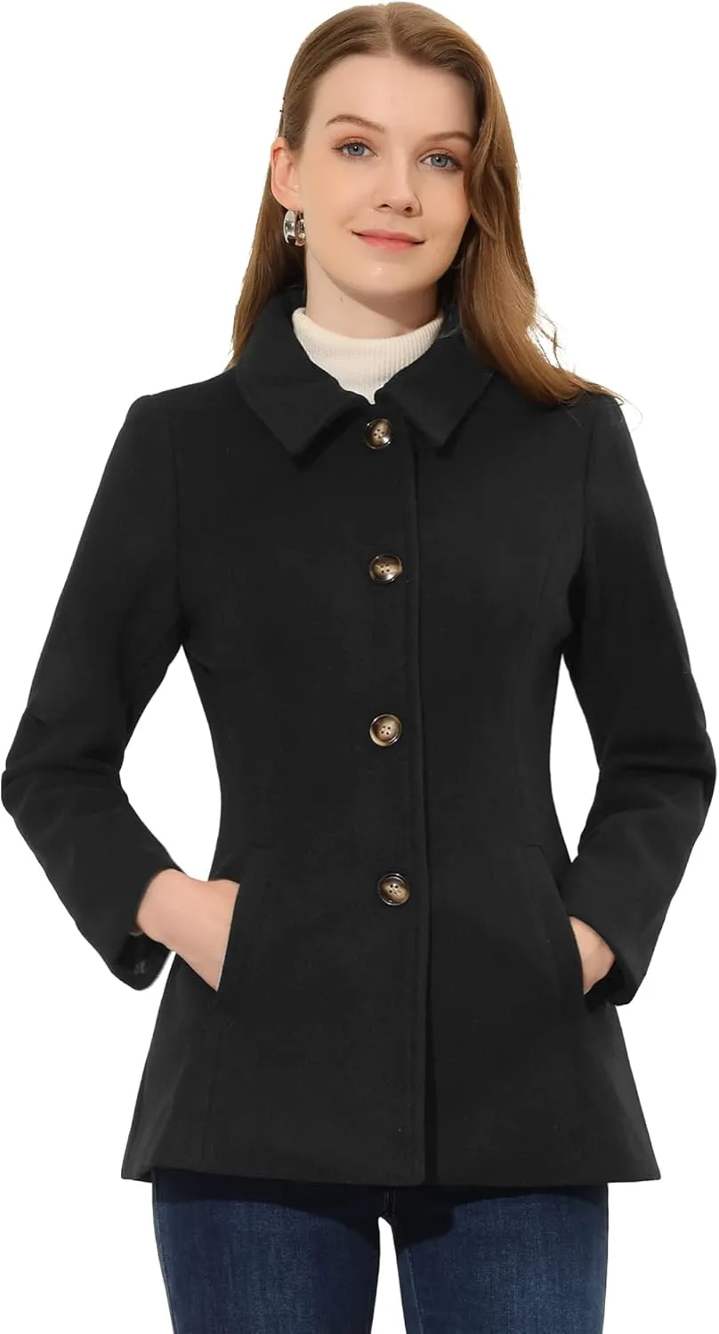 Allegra K Women's Work Office Winter Overcoat Single Breasted Point Collar Pea Coat