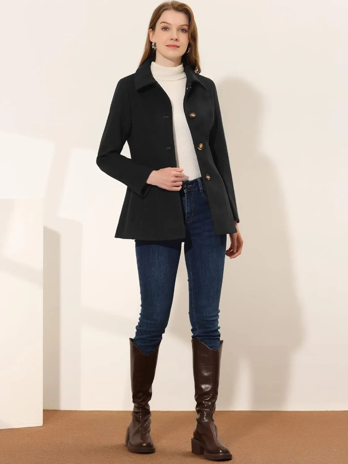 Allegra K Women's Work Office Winter Overcoat Single Breasted Point Collar Pea Coat