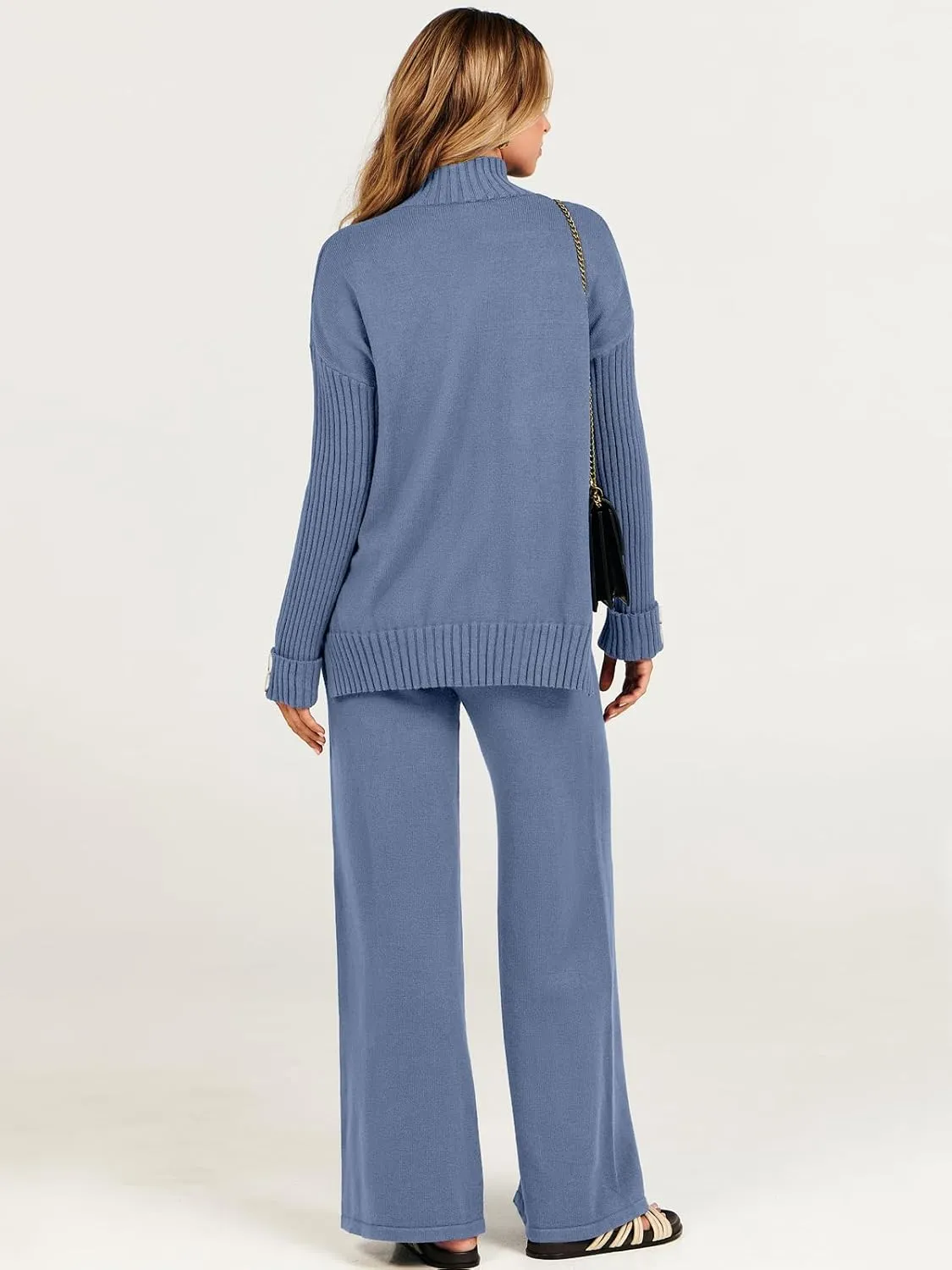 ANRABESS Women's 2 Piece Outfit Sweater Lounge Sets Long Sleeve Knit Pullover Wide Leg Pant Tracksuit Loungewear 2025 Fashion