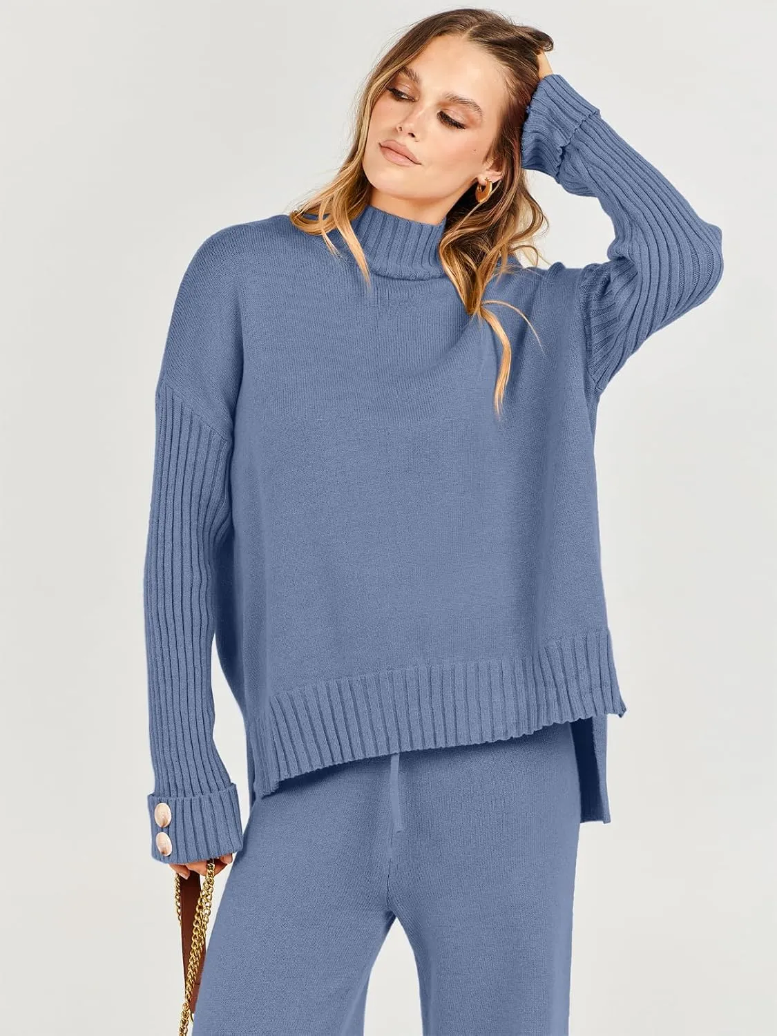 ANRABESS Women's 2 Piece Outfit Sweater Lounge Sets Long Sleeve Knit Pullover Wide Leg Pant Tracksuit Loungewear 2025 Fashion