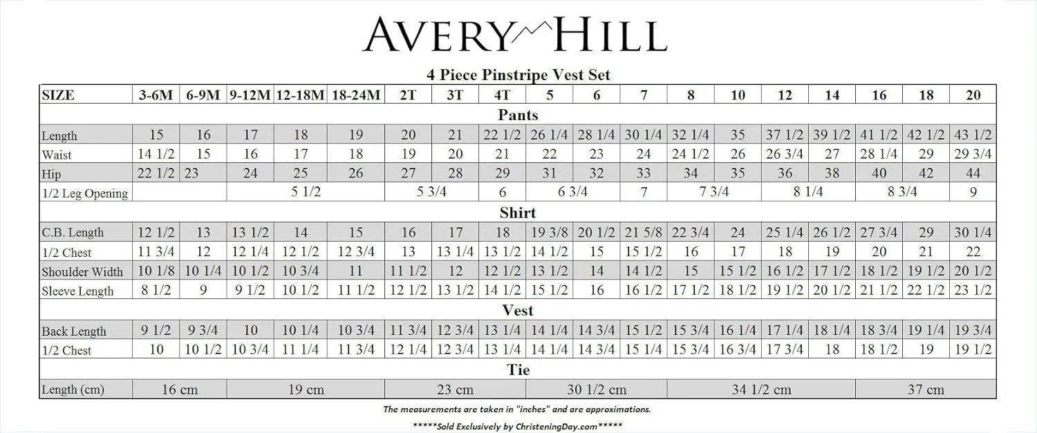 Avery Hill Boys' 4-Piece Pinstripe Vest Set, Sizes 6M-20