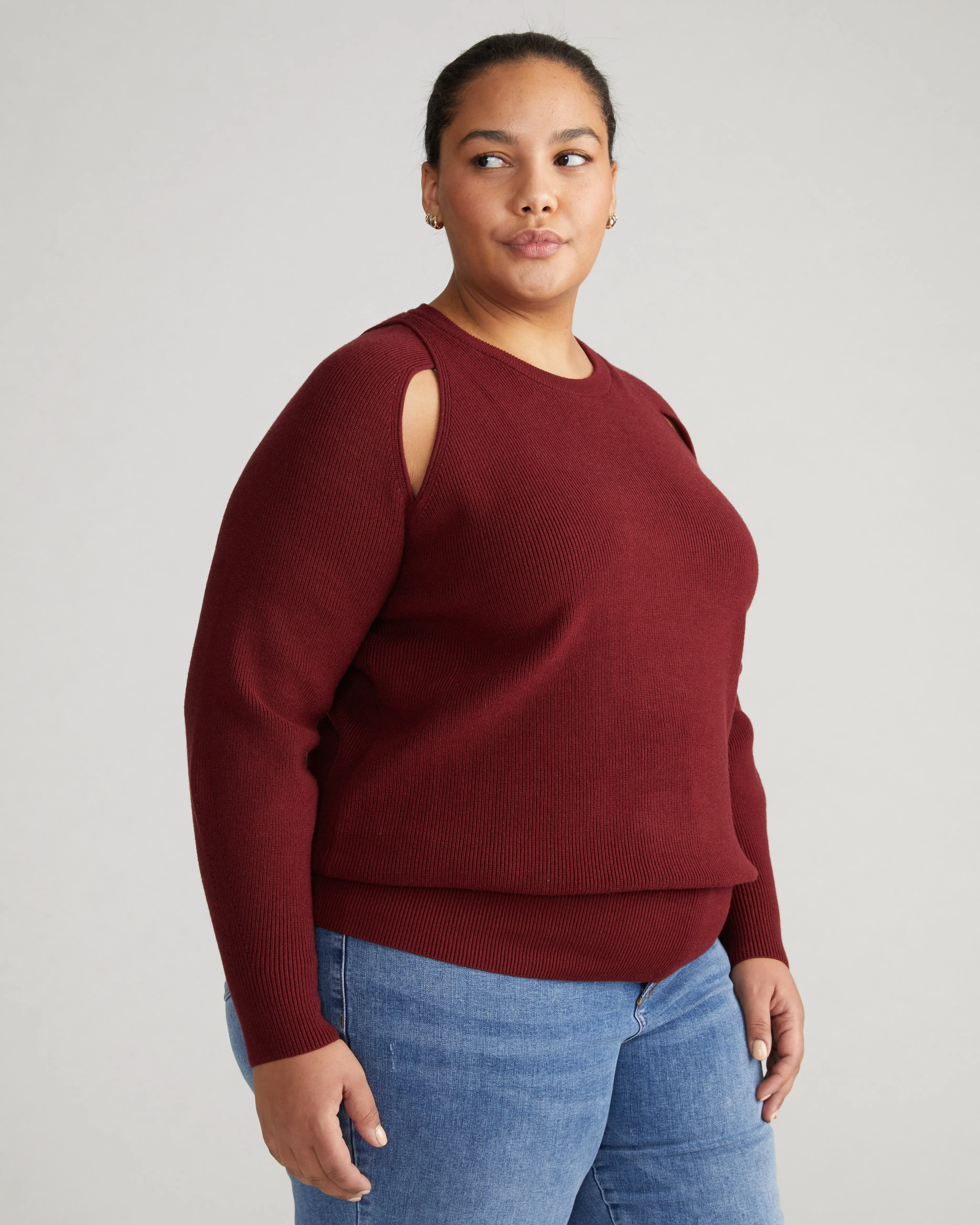 Better-Than-Wool Keyhole Sweater - Merlot