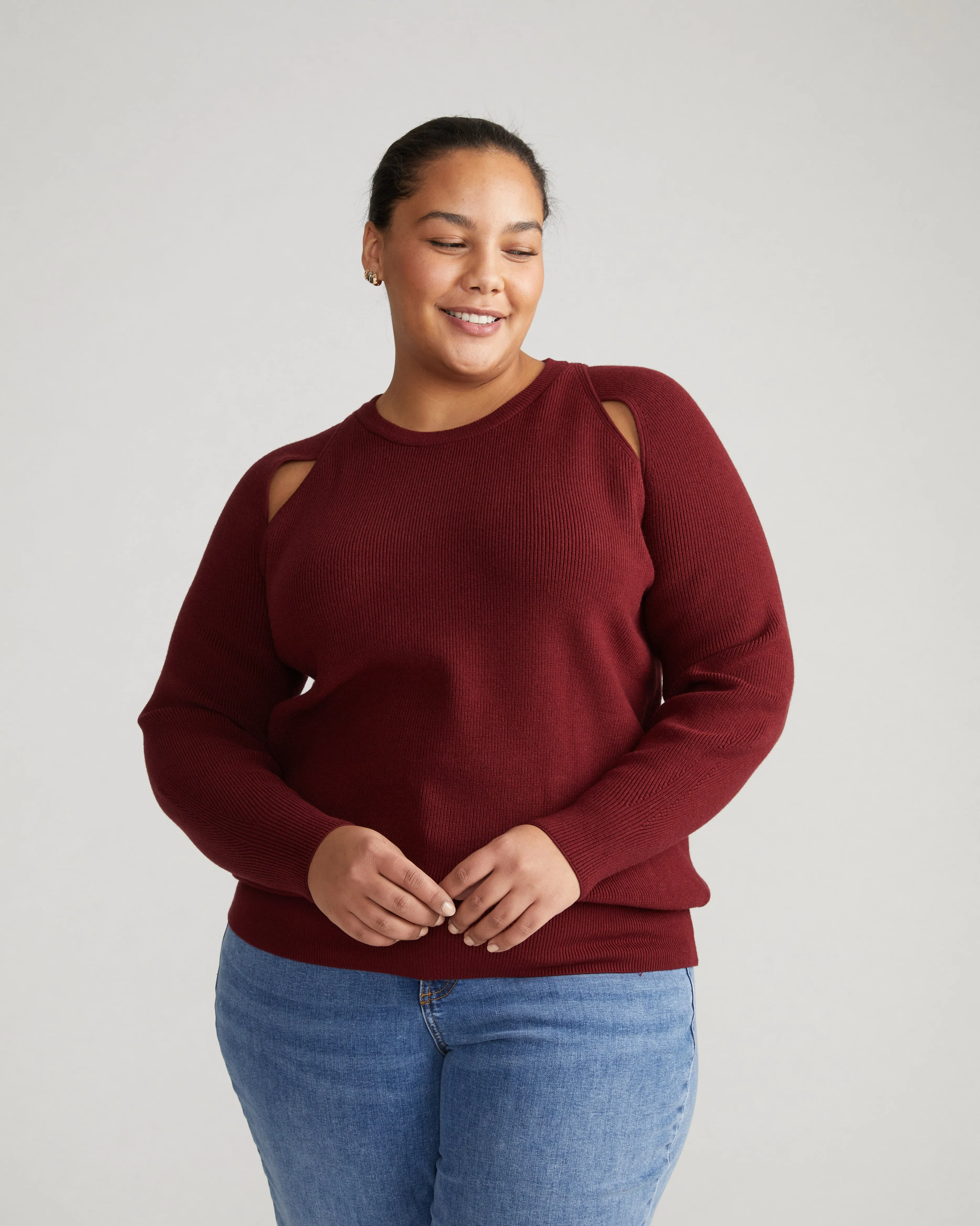 Better-Than-Wool Keyhole Sweater - Merlot