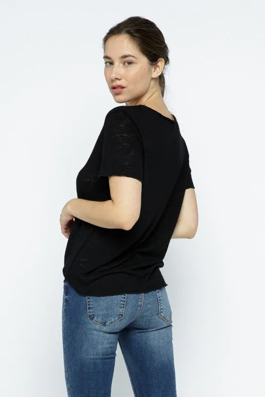 Black Short Sleeve Slub Tee