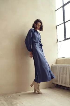 Bliss Flowy Button Maxi Dress Blue