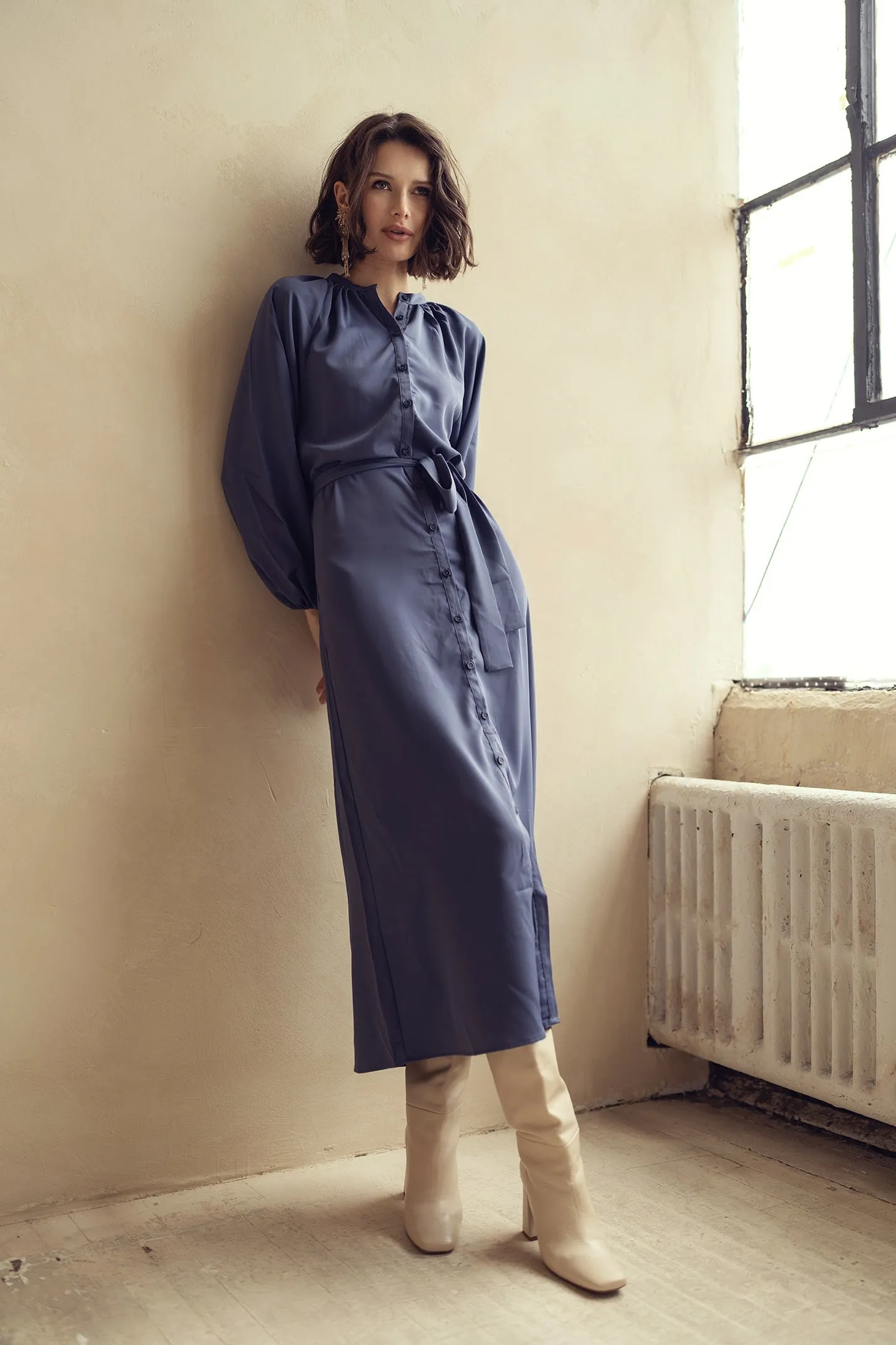 Bliss Flowy Button Maxi Dress Blue