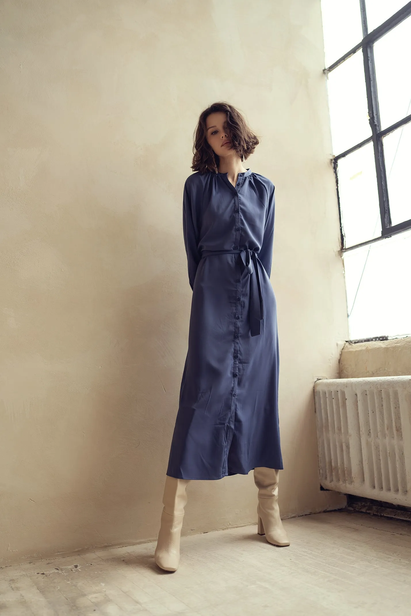 Bliss Flowy Button Maxi Dress Blue