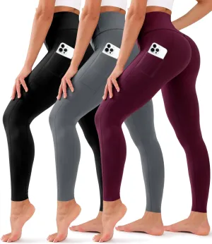 BLUEENJOY 3 Pack Leggings with Pockets for Women,High Waisted Tummy Control Workout Yoga Pants