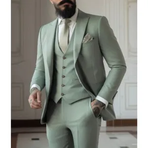 Bonsir Sage Green Men's Slim Fit 3 Piece Suits (Jacket Vest Pant) Wedding Groom Tuxedos Prom Formal Male Party Blazers