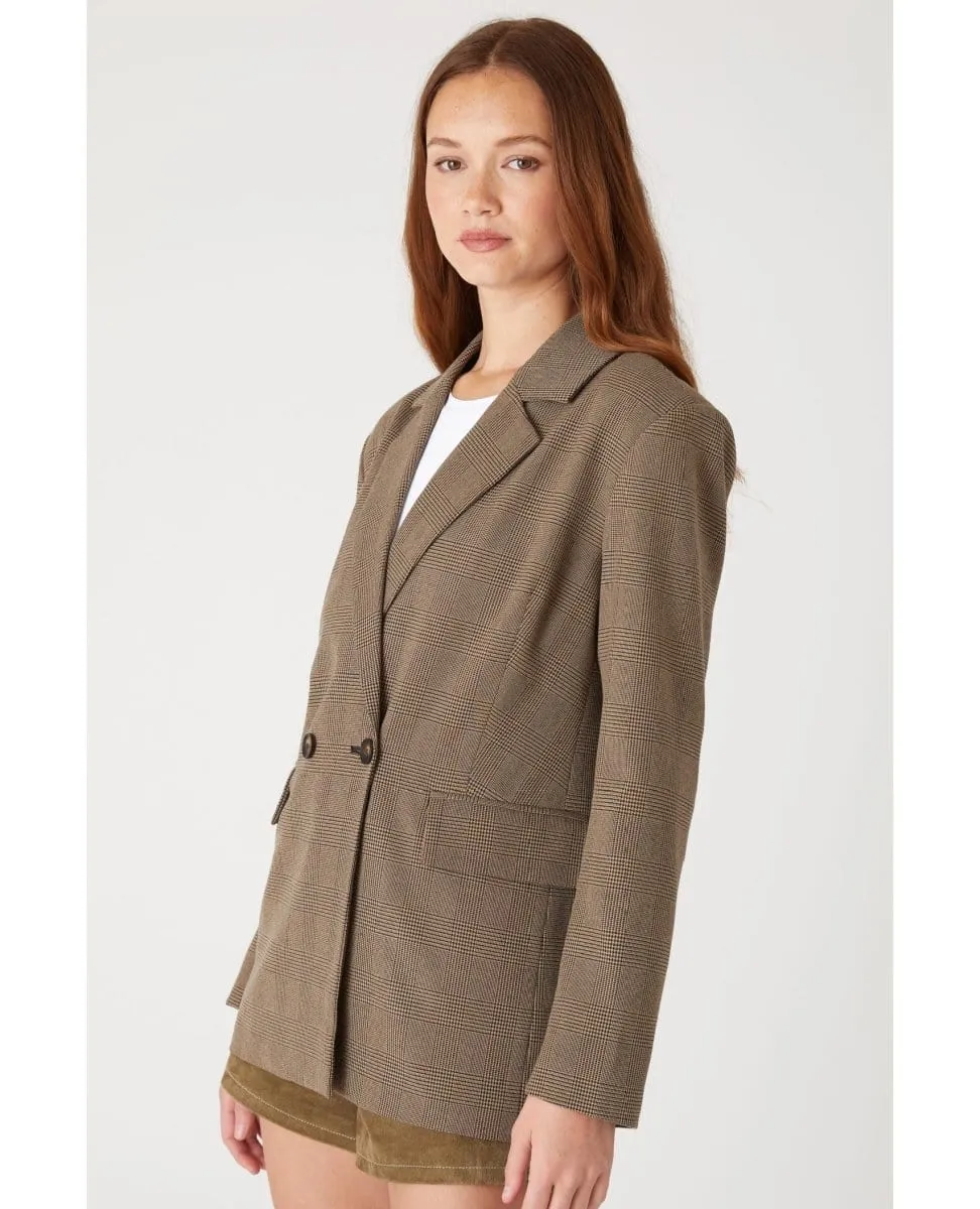 Business Affair Plaid Blazer Brown Combo
