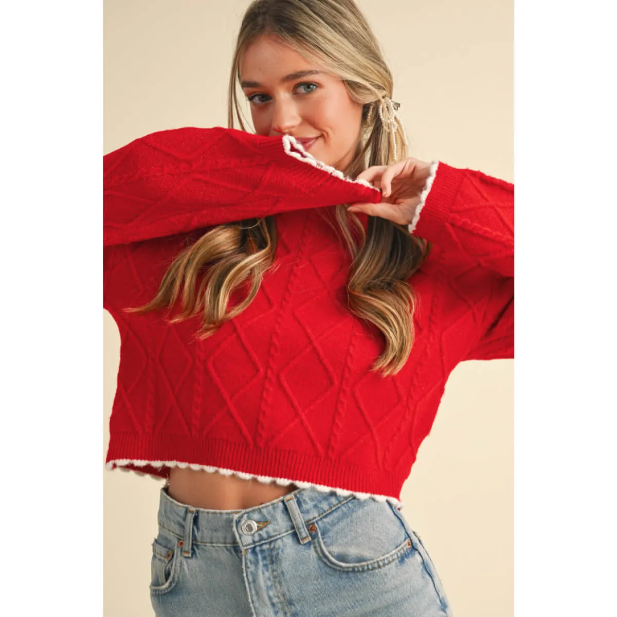 Cable Knit Cropped Sweater