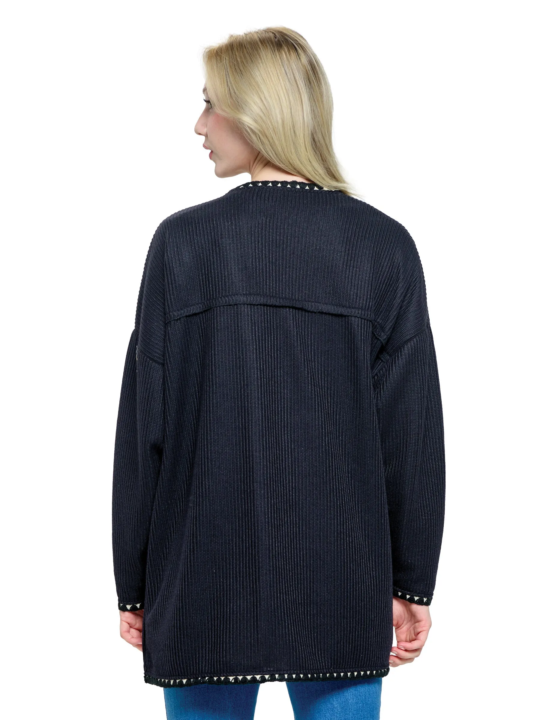 Cardigan Ribbed Stich Accented Oversized