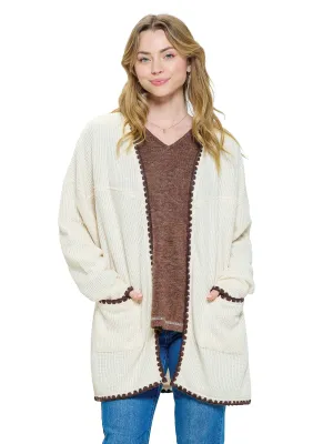 Cardigan Ribbed Stich Accented Oversized