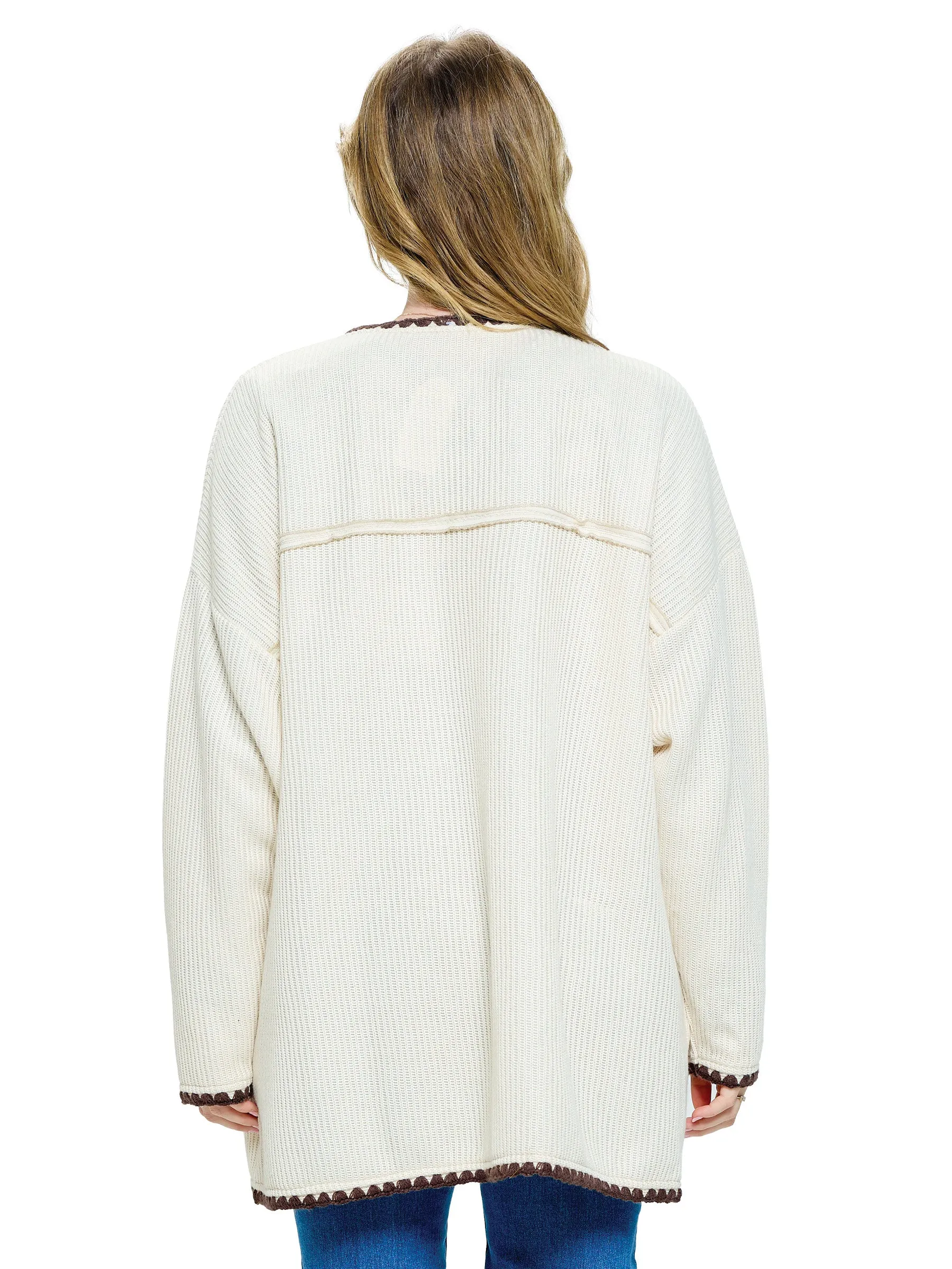 Cardigan Ribbed Stich Accented Oversized
