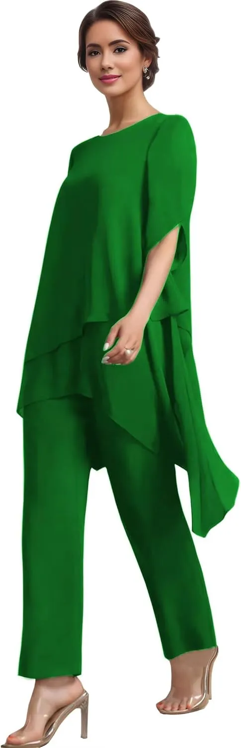 Chiffon Mother of The Bride Pant Suits for Women 2 PCS Pant Suits for Women Dressy 2025