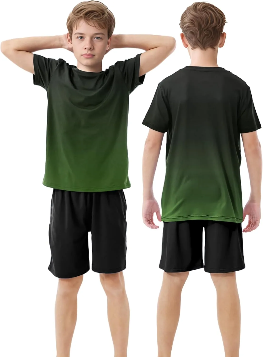 Cooraby 3 Pieces Teen Boys Pajs Short Sleeves Top, Shorts & Pants Soft Loose Fit Outfits with Drawstring Pockets for Summer