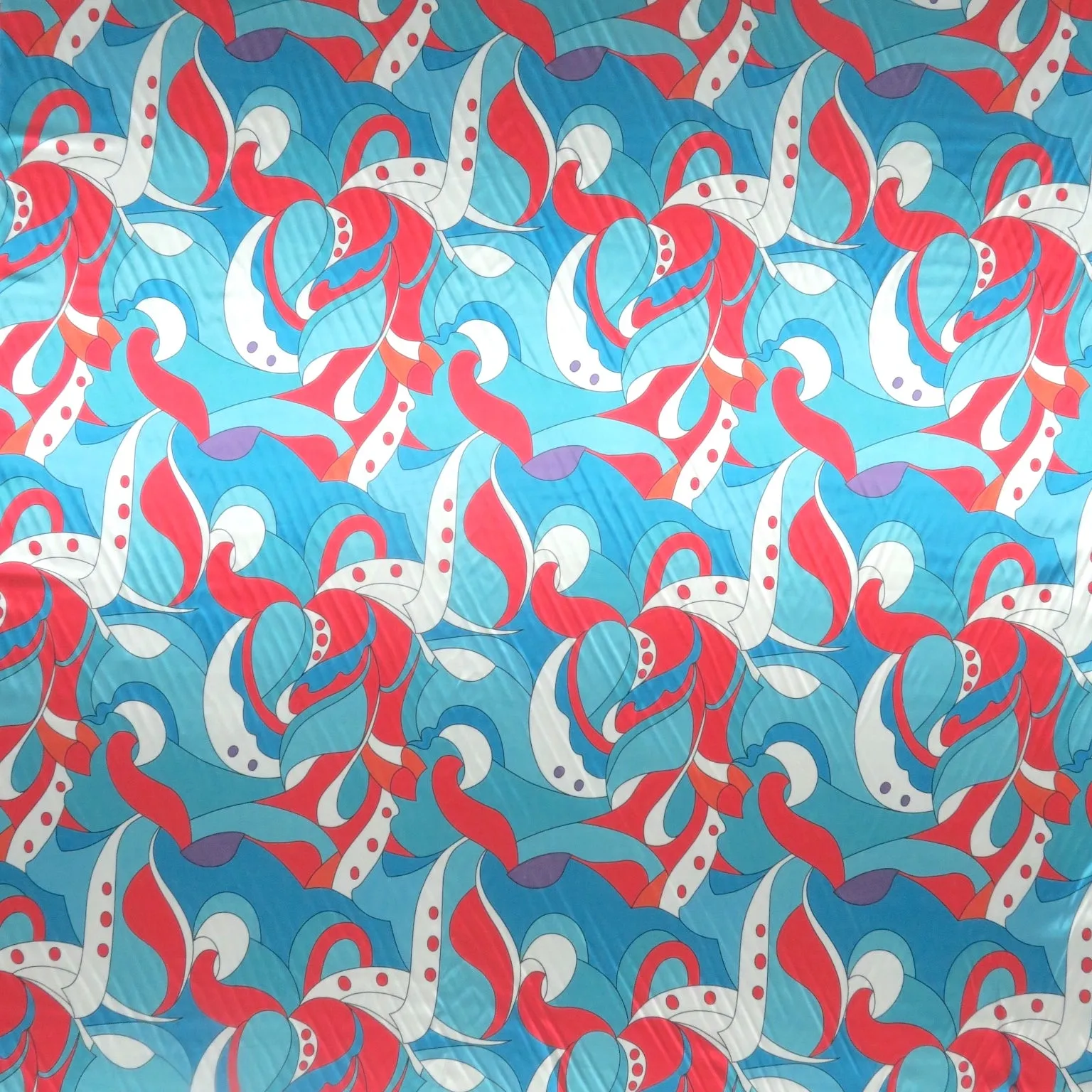 Coral Blue and Aqua Mosaic Abstract Charmeuse Polyester Fabric