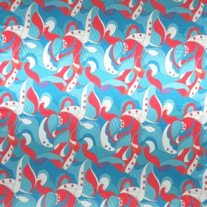 Coral Blue and Aqua Mosaic Abstract Charmeuse Polyester Fabric